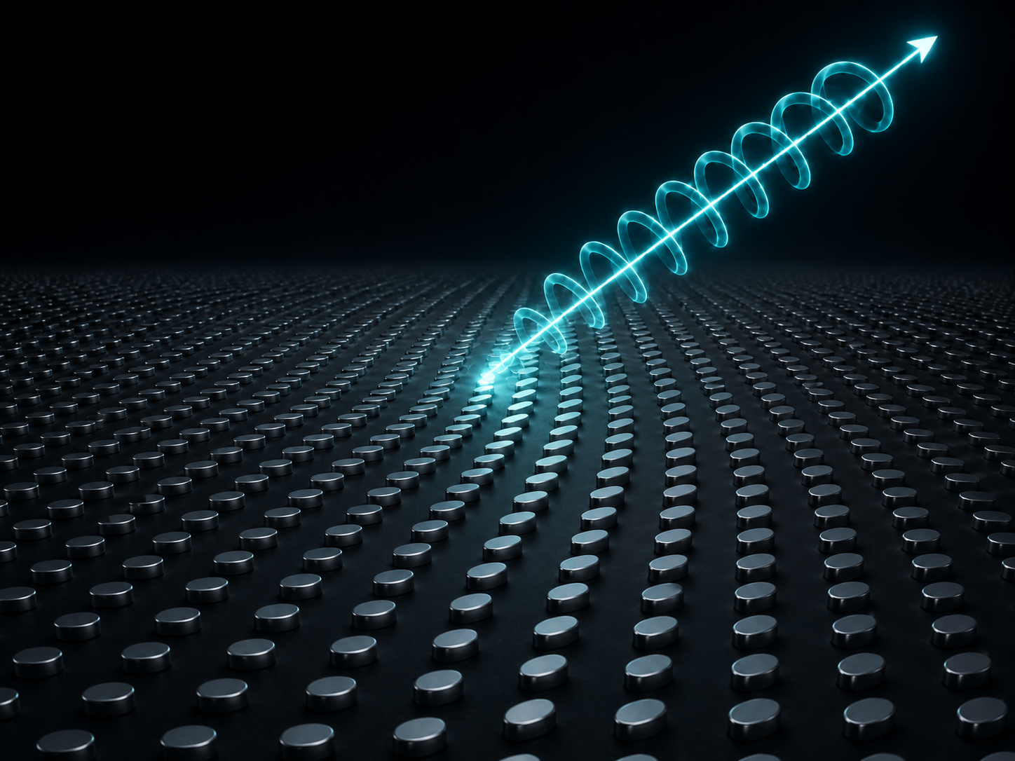 Rendering of a nanophotonic metasurface emitting a helical beam of light